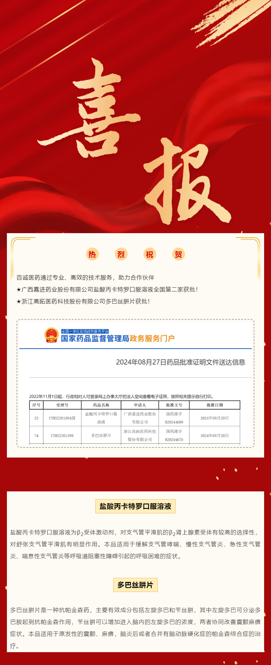 喜報！百誠醫(yī)藥助力合作伙伴鹽酸丙卡特羅口服溶液、多巴絲肼片獲批！.png